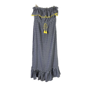 Mud Pie Blue White Strapless Maxi Dress Ruffle Sz M